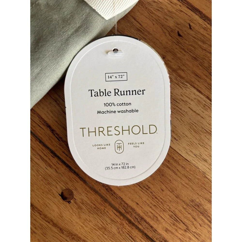 Table Runner 100% Cotton Eyelet Green Threshold 14” X 72”